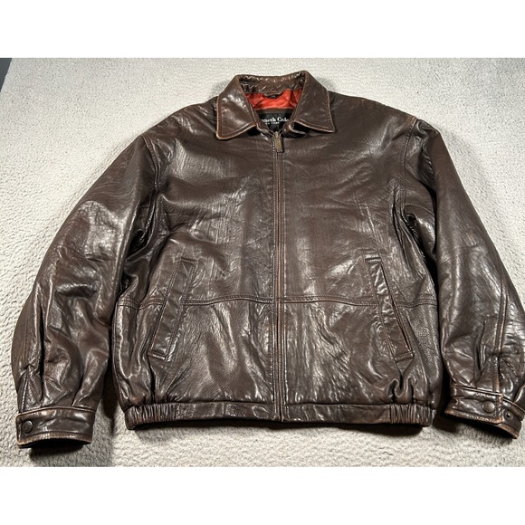 Vintage Kenneth Cole Bomber Jacket Men Large Brown Lambskin Full Zip Quilt Lined - Picture 1 of 13